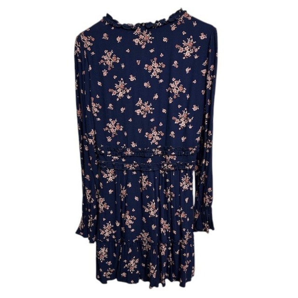 NWT ALTAR'D State Pyper Navy Floral Ruffle V Neck Long Sleeve Mini Dress Medium - Picture 2 of 15